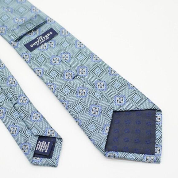 Land's End The Outfitters Light Blue Seafoam Green Woven Long Skinny Silk Tie - Picture 6 of 7